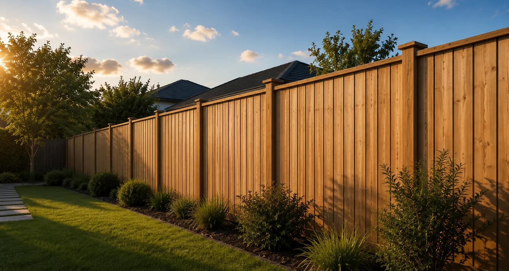 Contemporary timber fence surrounding a New Zealand home